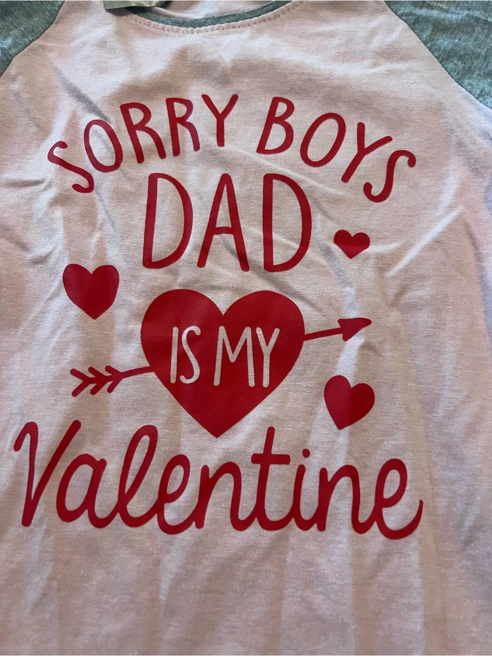 Pink and Gray Raglan Tee with Red Valentine Graphic